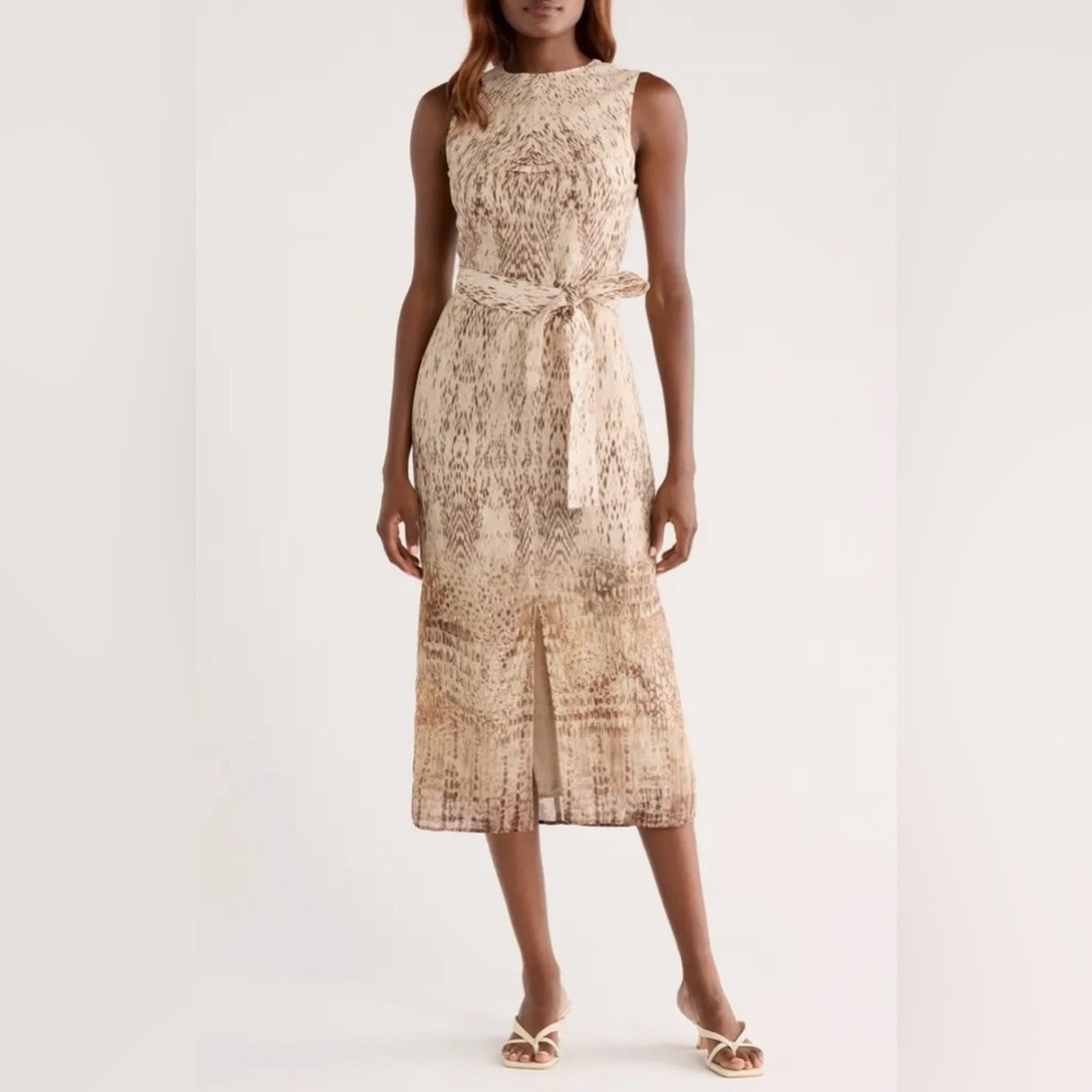 Reiss Presley Abstract-Print Ramie Midi Dress Size 8 NWT